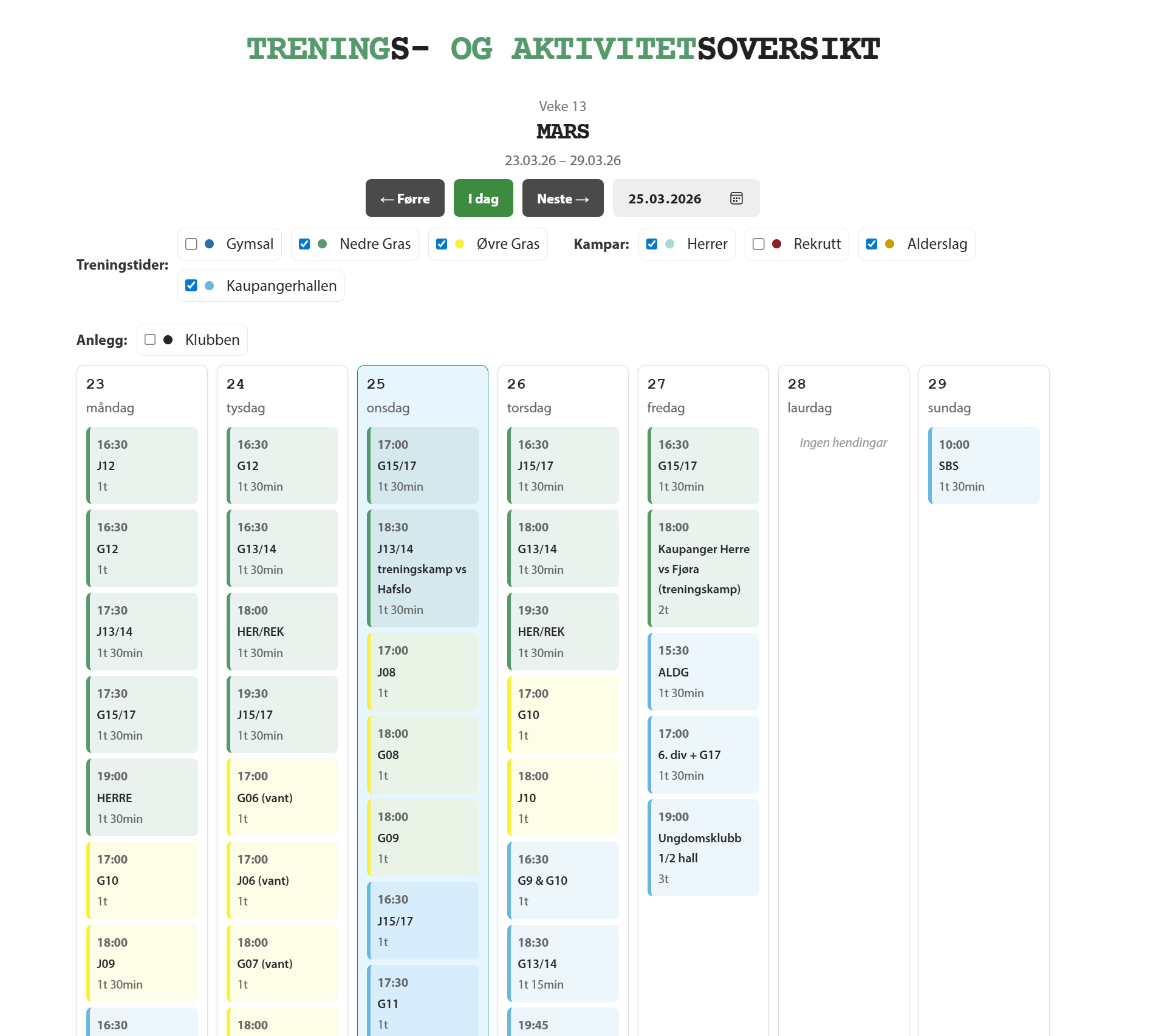 KalSikt innebygd widget — trenings- og aktivitetsoversikt